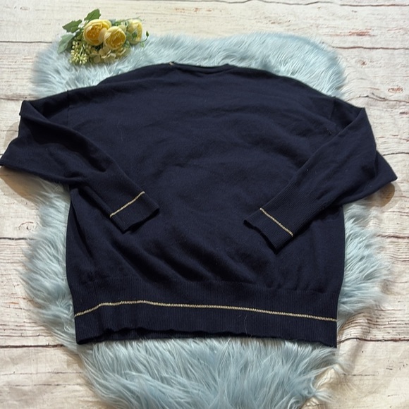 Ted Baker Metallic Trim Wool Blend Navy Crewneck Sweater - Picture 9 of 9